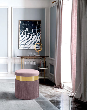 Yasmine Velvet / Engineered Wood / Stainless Steel / Foam Contemporary Pink Velvet Ottoman/Stool - 15.5" W x 15.5" D x 17.5" H