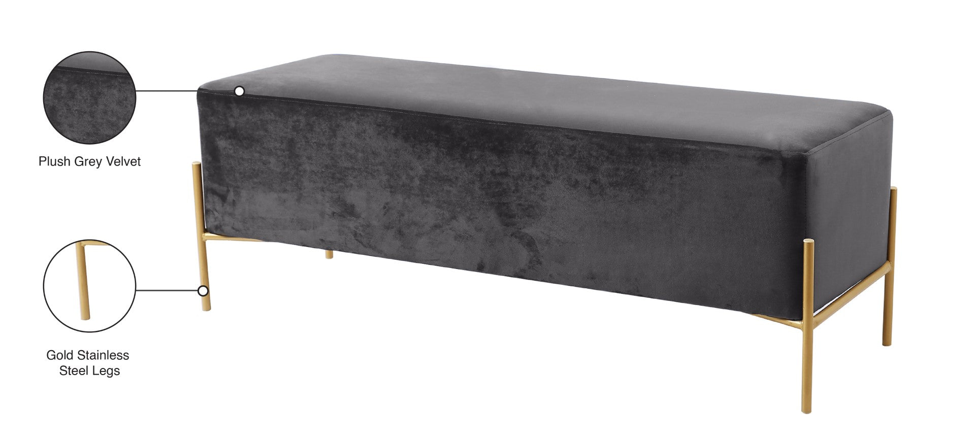 Isla Plush Upholstered Contemporary Bench with Gold Legs