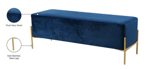 Isla Velvet / Engineered Wood / Stainless Steel / Foam Contemporary Navy Velvet Bench - 48" W x 16" D x 17" H