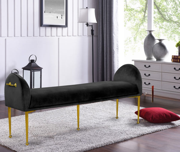 Owen Velvet / Engineered Wood / Foam Contemporary Black Velvet Bench - 55" W x 18.5" D x 27" H