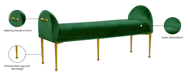 Owen Velvet / Engineered Wood / Foam Contemporary Green Velvet Bench - 55" W x 18.5" D x 27" H