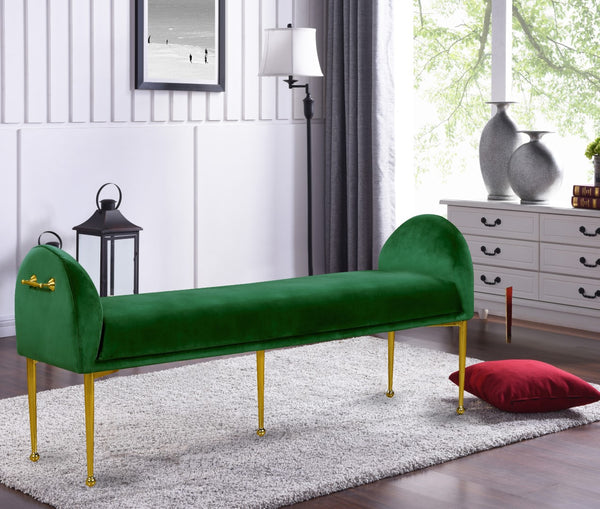 Owen Velvet / Engineered Wood / Foam Contemporary Green Velvet Bench - 55" W x 18.5" D x 27" H