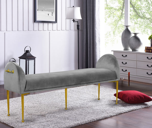 Owen Velvet / Engineered Wood / Foam Contemporary Grey Velvet Bench - 55" W x 18.5" D x 27" H