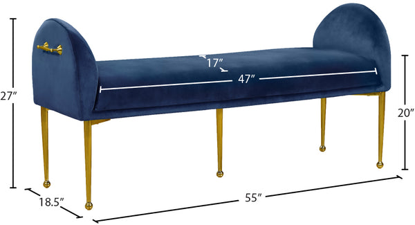 Owen Velvet / Engineered Wood / Foam Contemporary Navy Velvet Bench - 55" W x 18.5" D x 27" H