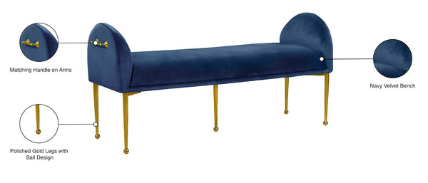 Owen Velvet / Engineered Wood / Foam Contemporary Navy Velvet Bench - 55" W x 18.5" D x 27" H