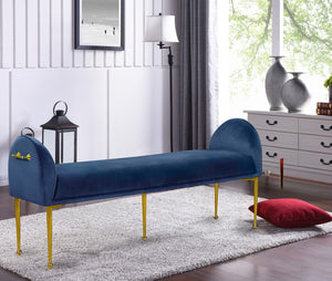 Owen Velvet / Engineered Wood / Foam Contemporary Navy Velvet Bench - 55" W x 18.5" D x 27" H