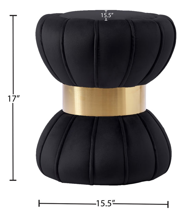 Vino Velvet / Engineered Wood / Stainless Steel / Foam Contemporary Black Velvet Ottoman/Stool - 15.5" W x 15.5" D x 17" H