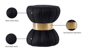 Vino Velvet / Engineered Wood / Stainless Steel / Foam Contemporary Black Velvet Ottoman/Stool - 15.5" W x 15.5" D x 17" H
