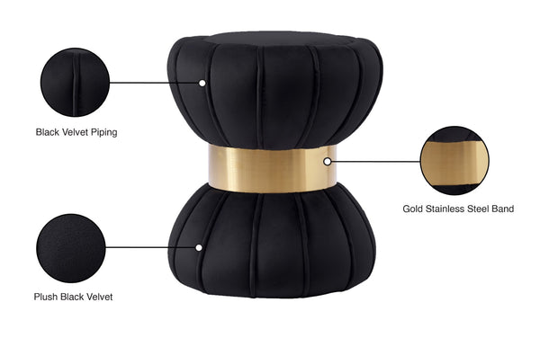 Vino Velvet / Engineered Wood / Stainless Steel / Foam Contemporary Black Velvet Ottoman/Stool - 15.5" W x 15.5" D x 17" H