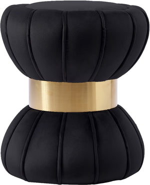 Vino Velvet / Engineered Wood / Stainless Steel / Foam Contemporary Black Velvet Ottoman/Stool - 15.5" W x 15.5" D x 17" H