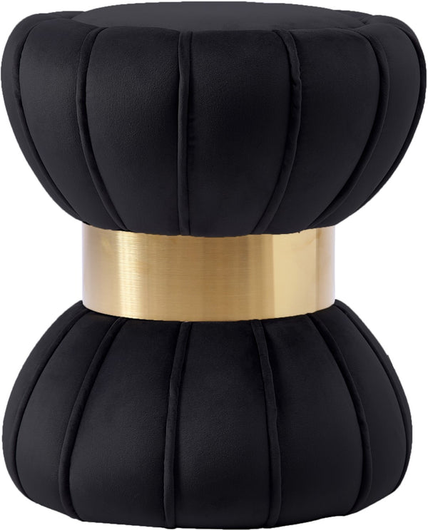Vino Velvet / Engineered Wood / Stainless Steel / Foam Contemporary Black Velvet Ottoman/Stool - 15.5" W x 15.5" D x 17" H