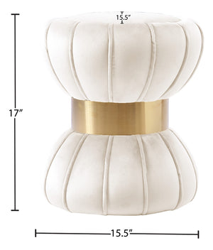 Vino Velvet / Engineered Wood / Stainless Steel / Foam Contemporary Cream Velvet Ottoman/Stool - 15.5" W x 15.5" D x 17" H