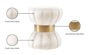 Vino Velvet / Engineered Wood / Stainless Steel / Foam Contemporary Cream Velvet Ottoman/Stool - 15.5" W x 15.5" D x 17" H