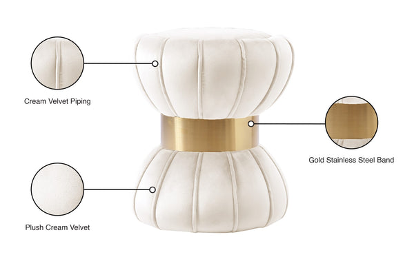 Vino Velvet / Engineered Wood / Stainless Steel / Foam Contemporary Cream Velvet Ottoman/Stool - 15.5" W x 15.5" D x 17" H