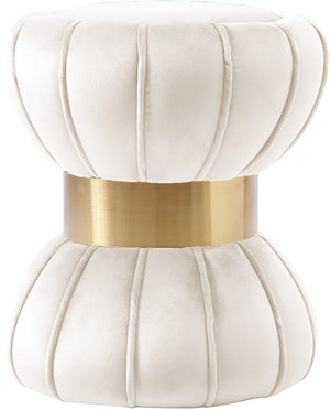 Vino Velvet / Engineered Wood / Stainless Steel / Foam Contemporary Cream Velvet Ottoman/Stool - 15.5" W x 15.5" D x 17" H
