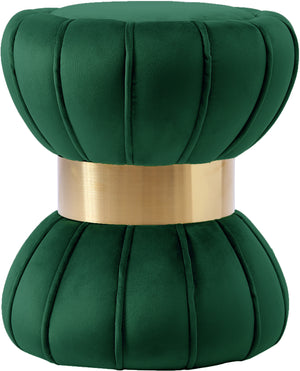 Vino Velvet / Engineered Wood / Stainless Steel / Foam Contemporary Green Velvet Ottoman/Stool - 15.5" W x 15.5" D x 17" H
