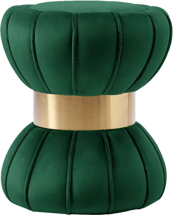 Vino Velvet / Engineered Wood / Stainless Steel / Foam Contemporary Green Velvet Ottoman/Stool - 15.5" W x 15.5" D x 17" H
