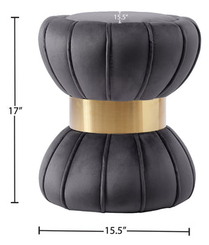 Vino Velvet / Engineered Wood / Stainless Steel / Foam Contemporary Grey Velvet Ottoman/Stool - 15.5" W x 15.5" D x 17" H