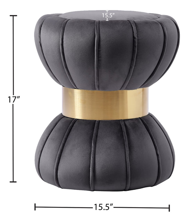 Vino Velvet / Engineered Wood / Stainless Steel / Foam Contemporary Grey Velvet Ottoman/Stool - 15.5" W x 15.5" D x 17" H