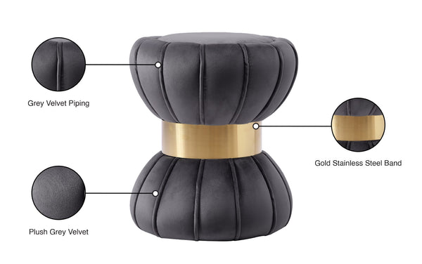 Vino Velvet / Engineered Wood / Stainless Steel / Foam Contemporary Grey Velvet Ottoman/Stool - 15.5" W x 15.5" D x 17" H