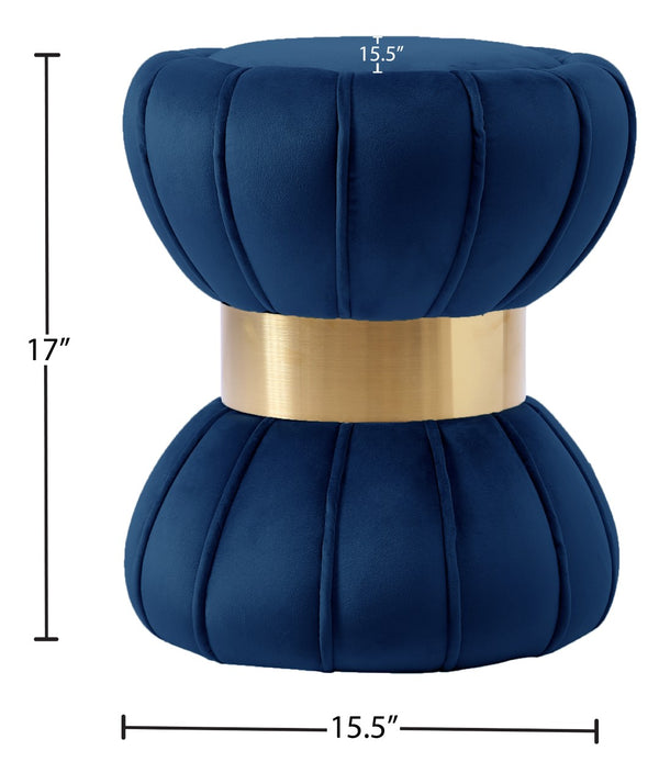 Vino Velvet / Engineered Wood / Stainless Steel / Foam Contemporary Navy Velvet Ottoman/Stool - 15.5" W x 15.5" D x 17" H