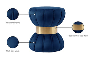 Vino Velvet / Engineered Wood / Stainless Steel / Foam Contemporary Navy Velvet Ottoman/Stool - 15.5" W x 15.5" D x 17" H