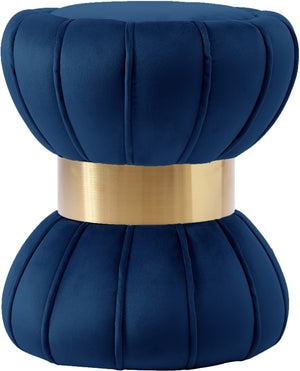 Vino Velvet / Engineered Wood / Stainless Steel / Foam Contemporary Navy Velvet Ottoman/Stool - 15.5" W x 15.5" D x 17" H