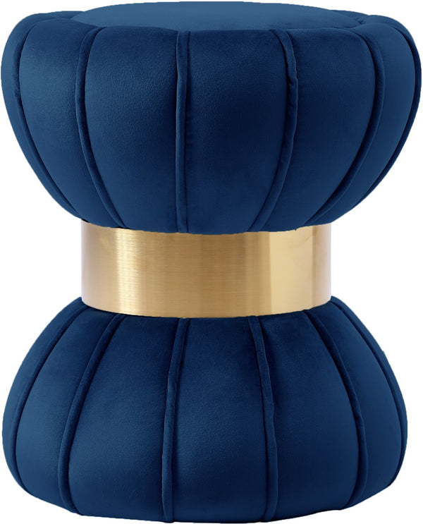 Vino Velvet / Engineered Wood / Stainless Steel / Foam Contemporary Navy Velvet Ottoman/Stool - 15.5" W x 15.5" D x 17" H