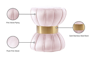 Vino Velvet / Engineered Wood / Stainless Steel / Foam Contemporary Pink Velvet Ottoman/Stool - 15.5" W x 15.5" D x 17" H