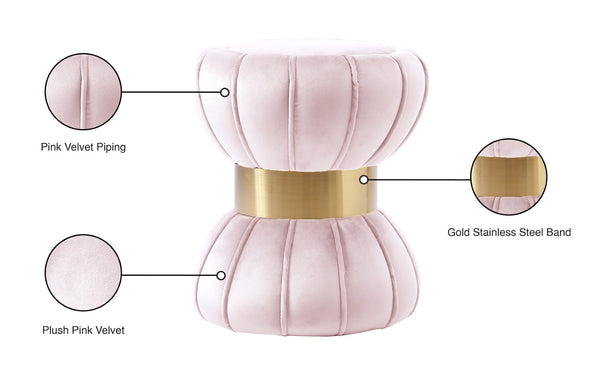 Vino Velvet / Engineered Wood / Stainless Steel / Foam Contemporary Pink Velvet Ottoman/Stool - 15.5" W x 15.5" D x 17" H