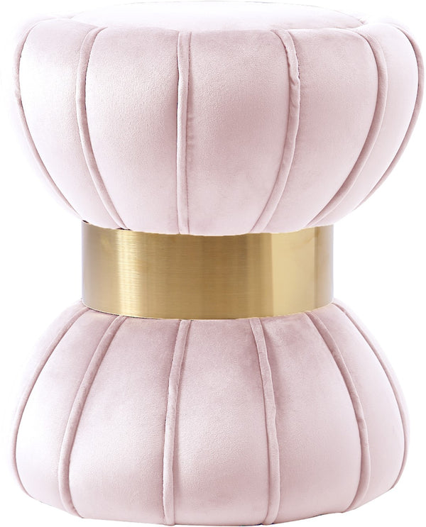 Vino Velvet / Engineered Wood / Stainless Steel / Foam Contemporary Pink Velvet Ottoman/Stool - 15.5" W x 15.5" D x 17" H