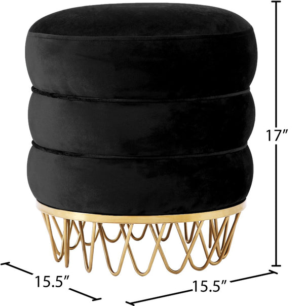 Revolve Velvet / Engineered Wood / Stainless Steel / Foam Contemporary Black Velvet Ottoman/Stool - 15.5" W x 15.5" D x 17" H