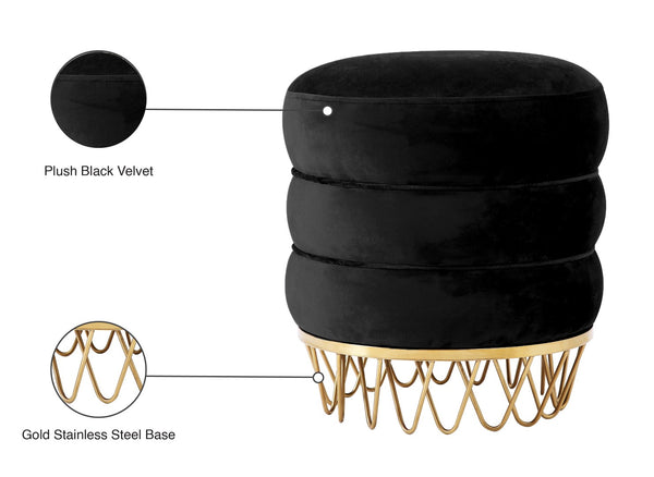 Revolve Velvet / Engineered Wood / Stainless Steel / Foam Contemporary Black Velvet Ottoman/Stool - 15.5" W x 15.5" D x 17" H