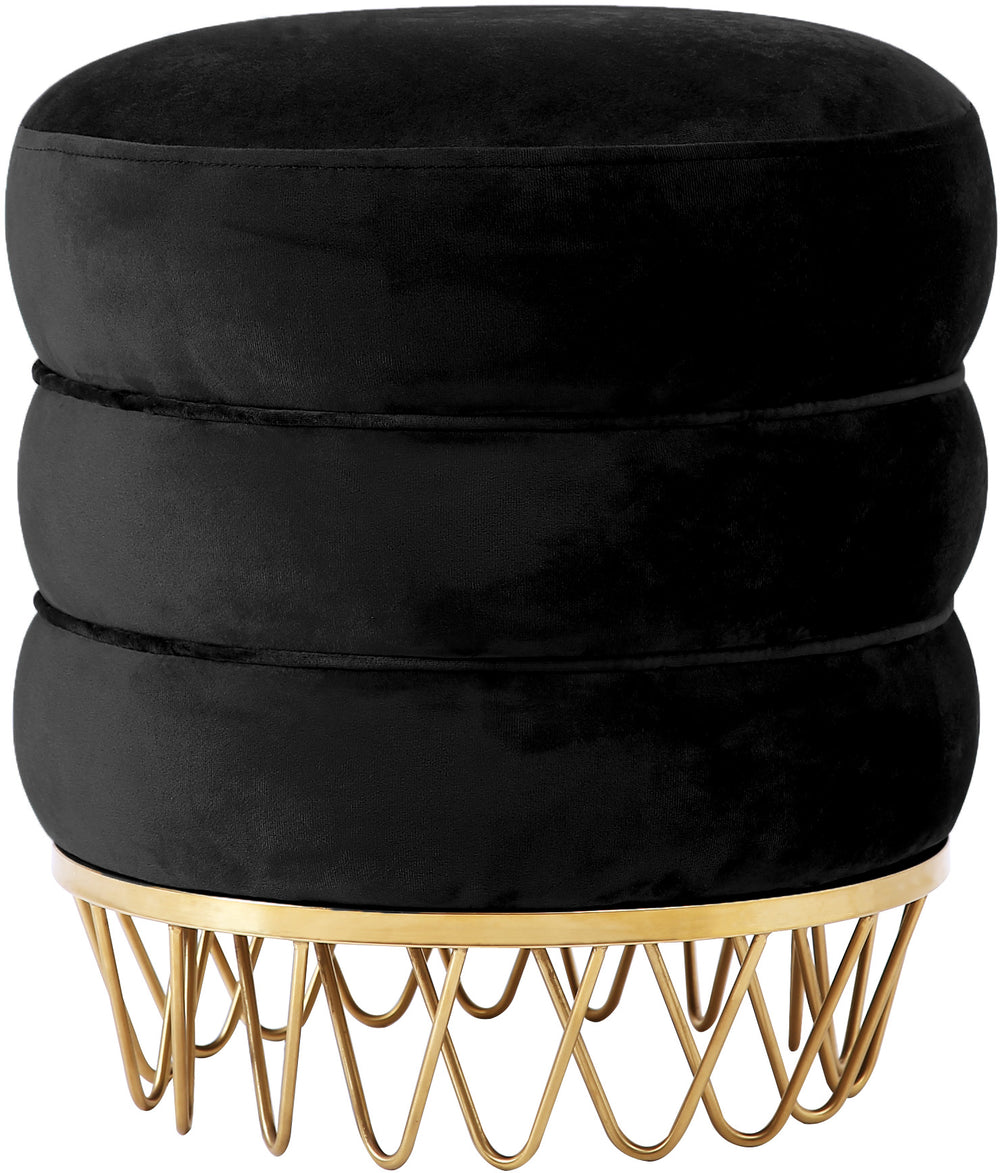 Revolve Velvet / Engineered Wood / Stainless Steel / Foam Contemporary Black Velvet Ottoman/Stool - 15.5" W x 15.5" D x 17" H
