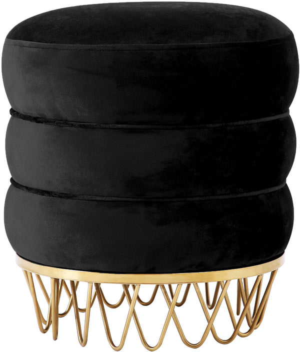 Revolve Velvet / Engineered Wood / Stainless Steel / Foam Contemporary Black Velvet Ottoman/Stool - 15.5" W x 15.5" D x 17" H