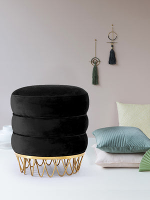 Revolve Velvet / Engineered Wood / Stainless Steel / Foam Contemporary Black Velvet Ottoman/Stool - 15.5" W x 15.5" D x 17" H