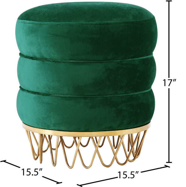 Revolve Velvet / Engineered Wood / Stainless Steel / Foam Contemporary Green Velvet Ottoman/Stool - 15.5" W x 15.5" D x 17" H
