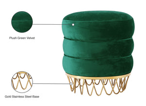 Revolve Velvet / Engineered Wood / Stainless Steel / Foam Contemporary Green Velvet Ottoman/Stool - 15.5" W x 15.5" D x 17" H