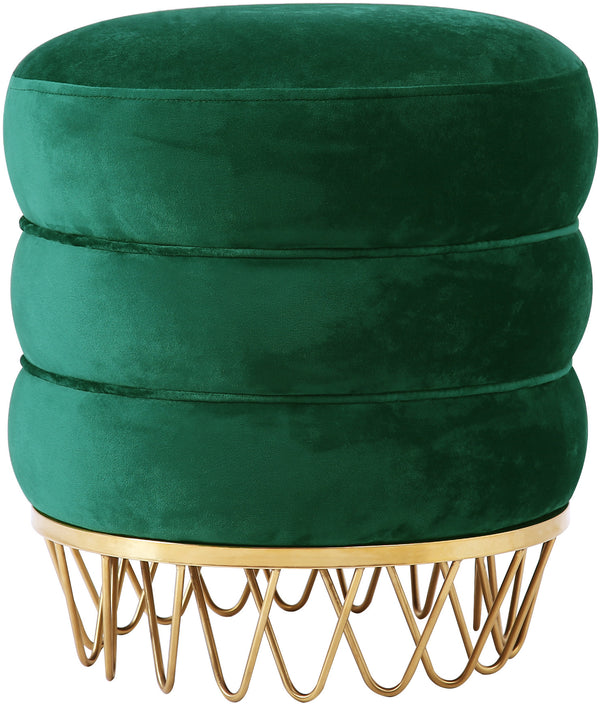 Revolve Velvet / Engineered Wood / Stainless Steel / Foam Contemporary Green Velvet Ottoman/Stool - 15.5" W x 15.5" D x 17" H