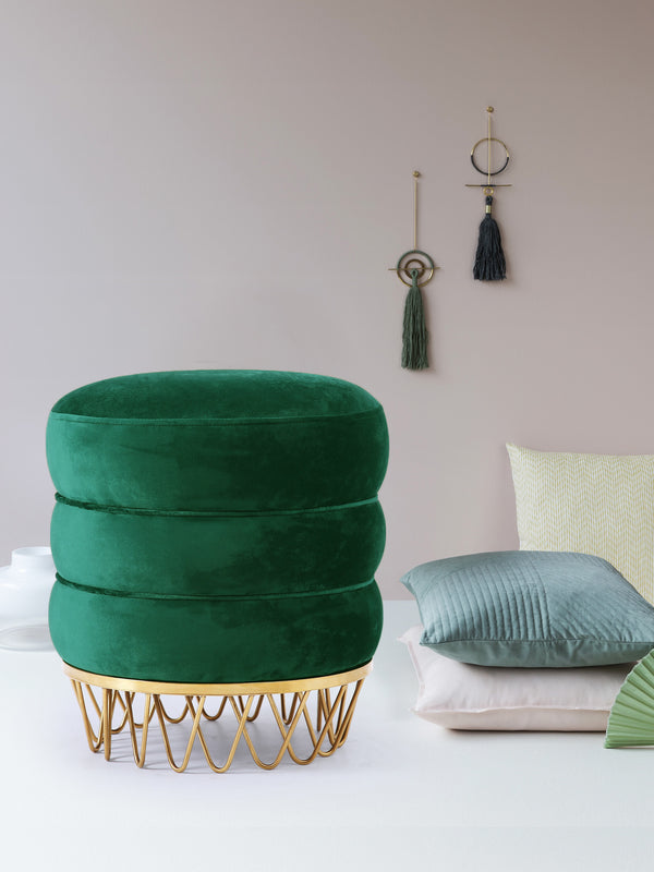 Revolve Velvet / Engineered Wood / Stainless Steel / Foam Contemporary Green Velvet Ottoman/Stool - 15.5" W x 15.5" D x 17" H