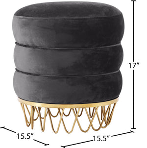 Revolve Velvet / Engineered Wood / Stainless Steel / Foam Contemporary Grey Velvet Ottoman/Stool - 15.5" W x 15.5" D x 17" H