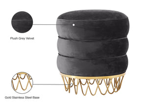 Revolve Velvet / Engineered Wood / Stainless Steel / Foam Contemporary Grey Velvet Ottoman/Stool - 15.5" W x 15.5" D x 17" H