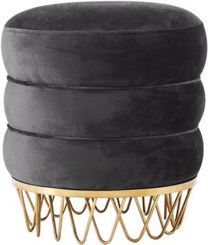 Revolve Velvet / Engineered Wood / Stainless Steel / Foam Contemporary Grey Velvet Ottoman/Stool - 15.5" W x 15.5" D x 17" H