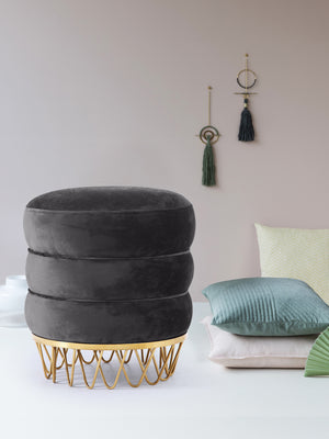 Revolve Velvet / Engineered Wood / Stainless Steel / Foam Contemporary Grey Velvet Ottoman/Stool - 15.5" W x 15.5" D x 17" H