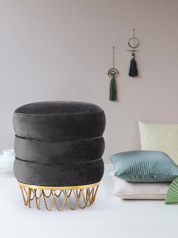 Revolve Velvet / Engineered Wood / Stainless Steel / Foam Contemporary Grey Velvet Ottoman/Stool - 15.5" W x 15.5" D x 17" H