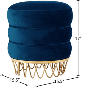 Revolve Velvet / Engineered Wood / Stainless Steel / Foam Contemporary Navy Velvet Ottoman/Stool - 15.5" W x 15.5" D x 17" H