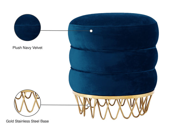 Revolve Velvet / Engineered Wood / Stainless Steel / Foam Contemporary Navy Velvet Ottoman/Stool - 15.5" W x 15.5" D x 17" H
