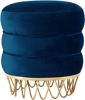 Revolve Velvet / Engineered Wood / Stainless Steel / Foam Contemporary Navy Velvet Ottoman/Stool - 15.5" W x 15.5" D x 17" H