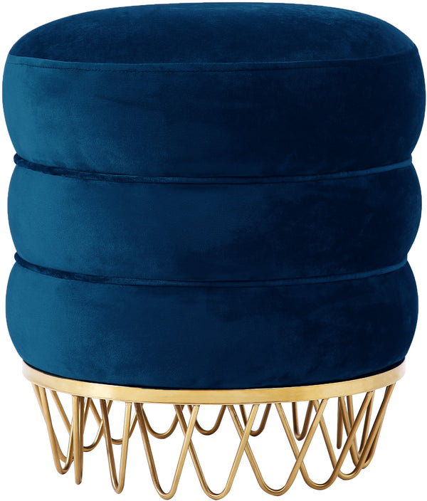 Revolve Velvet / Engineered Wood / Stainless Steel / Foam Contemporary Navy Velvet Ottoman/Stool - 15.5" W x 15.5" D x 17" H