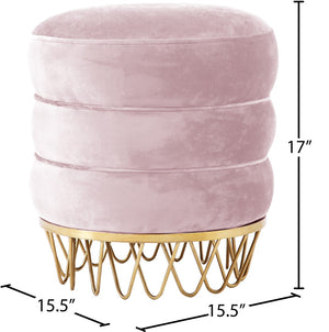 Revolve Velvet / Engineered Wood / Stainless Steel / Foam Contemporary Pink Velvet Ottoman/Stool - 15.5" W x 15.5" D x 17" H